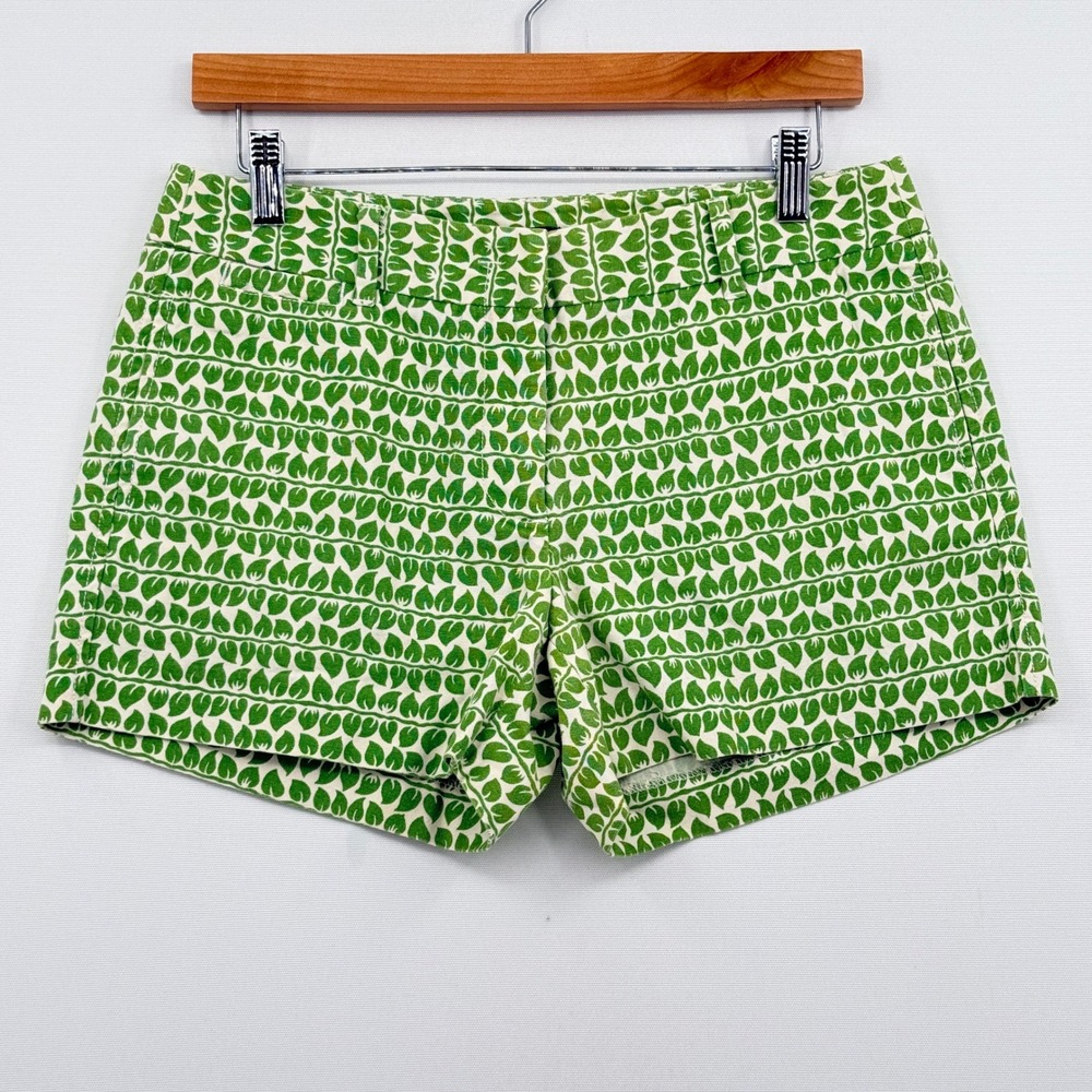 J.Crew Leaf Print City Fit Shorts Womens 6 Green White Cotton Preppy Cottagecore